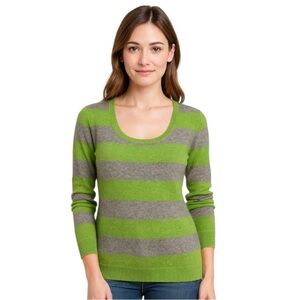 Only Mine Green Gray Quiet Luxury Soft Cozy 100% Cashmere Striped Sweater Sz. XL